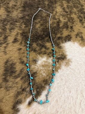 Turquoise and Silver Beaded Necklace - Women Jewelry
